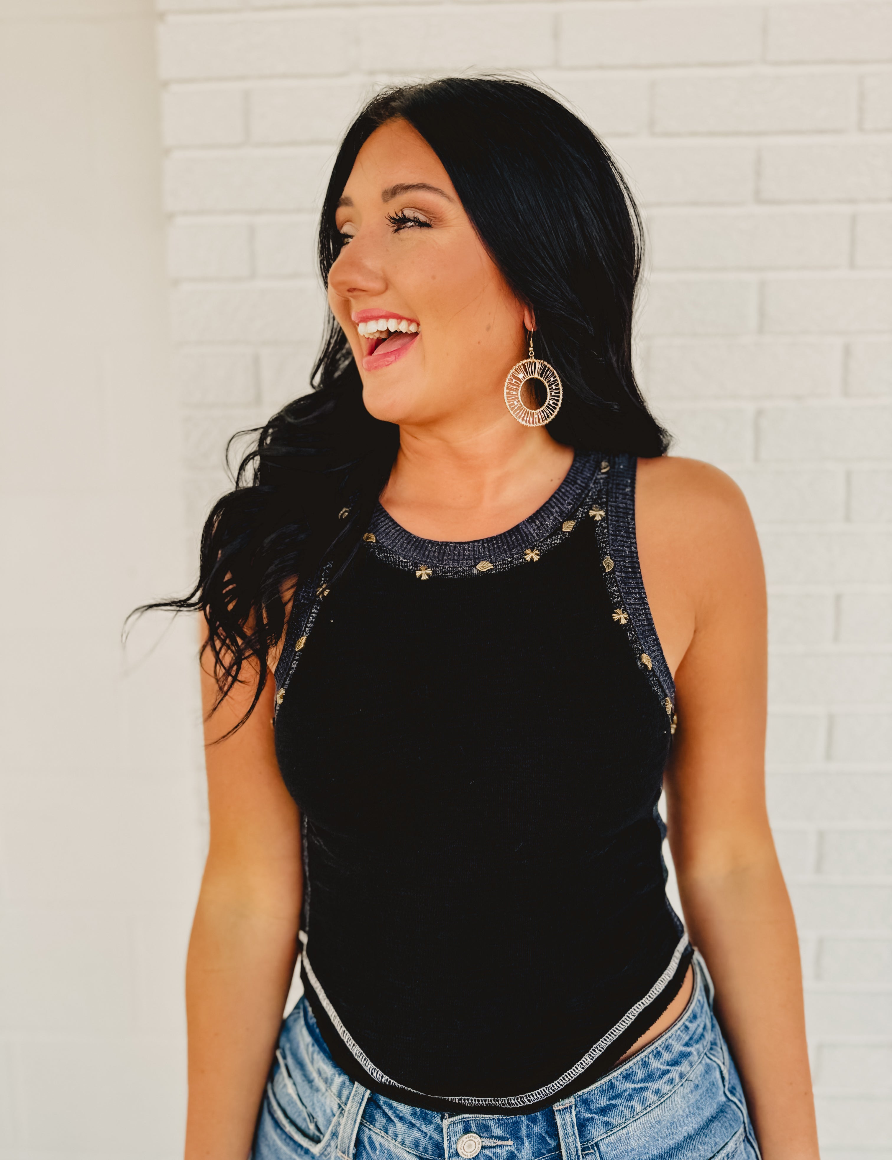 POL Textured Knit Tank - Black - Lace and Grace Boutique
