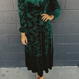 Velvet Embossed Long Sleeve Maxi Dress - Emerald