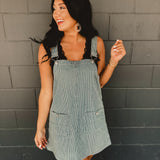 Striped Overall Mini Dress - Denim