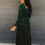 Velvet Embossed Long Sleeve Maxi Dress - Emerald