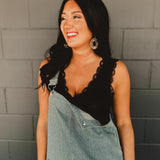 POL Lace Detail Cropped Tank Top - Black
