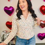 Confetti Half Zip Pullover Sweater - Off White