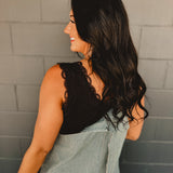 POL Lace Detail Cropped Tank Top - Black