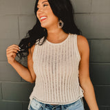 Lightweight Knitted Side Tie Tank Top - Stone