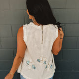 POL Denim Flower Patch Tank Top - Cream