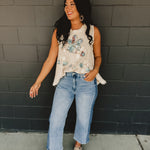 Two Tone Stretch Barrel Crop Blue Jean - Lace and Grace Boutique
