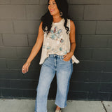 Two Tone Stretch Barrel Crop Blue Jean - Lace and Grace Boutique