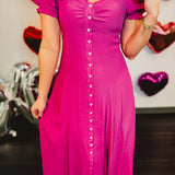 Button Down Sweetheart Maxi Dress - Electric Fuchsia