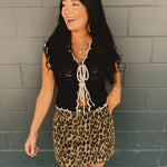 Scalloped Crochet Sweater Vest With Bow Details - Black/Natural - Lace and Grace Boutique