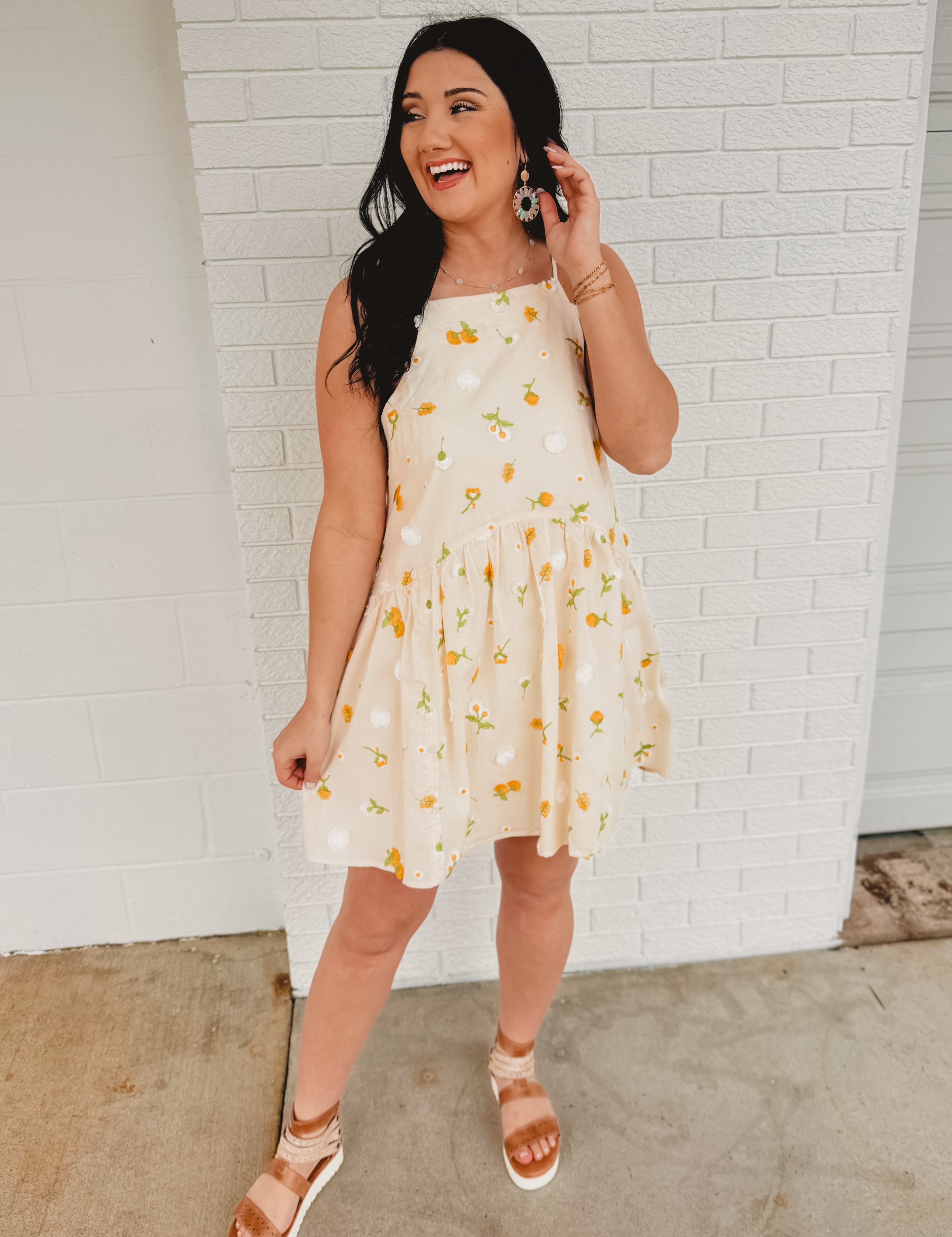 Floral Mini Flare Dress- Cream Multi Small Floral Mini Flare Dress- Cream Multi Small