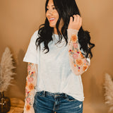 Embroidered Sheer Sleeve Top - Off White