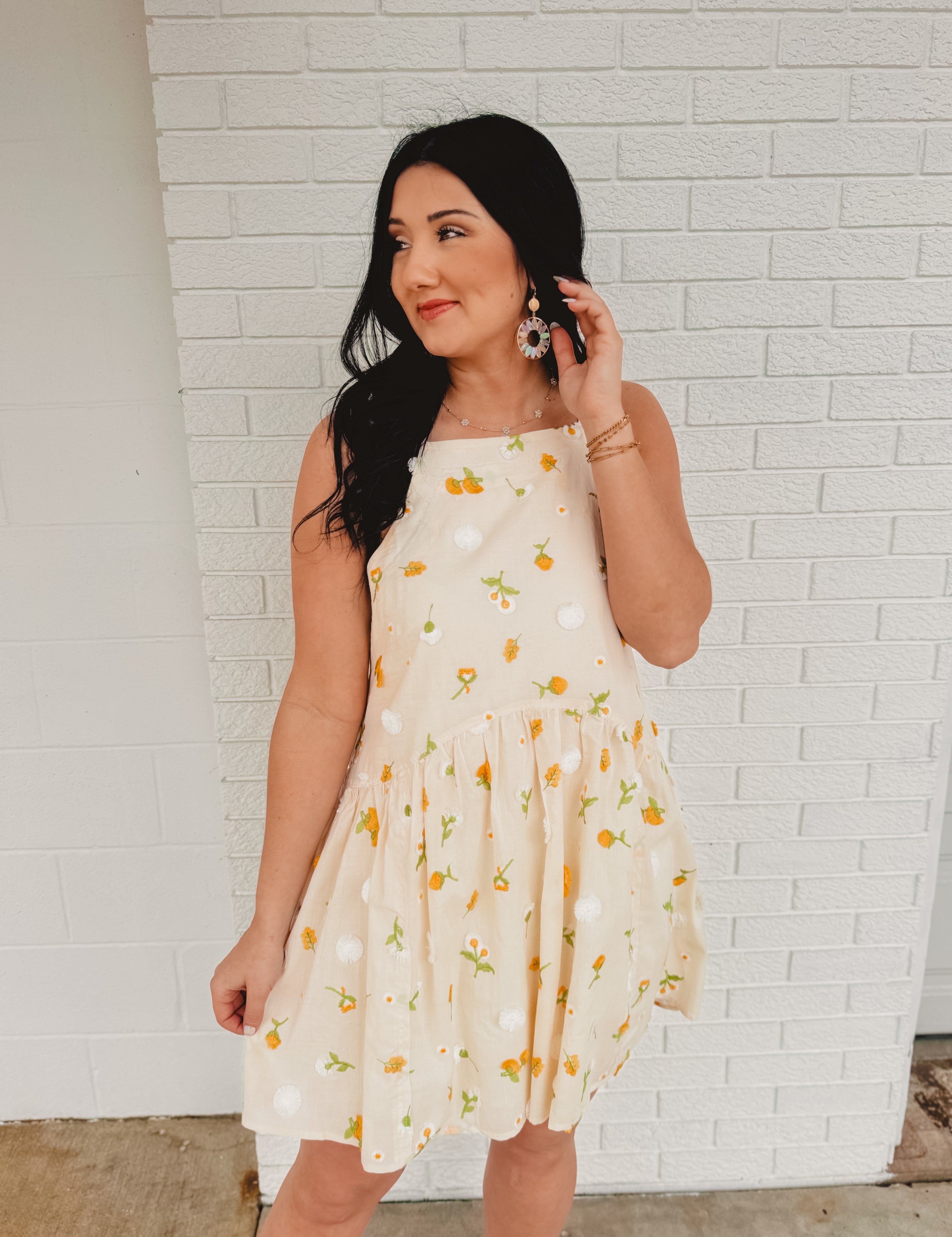 Floral Mini Flare Dress- Cream Multi Small Floral Mini Flare Dress- Cream Multi Small
