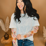 Embroidered Sheer Sleeve Top - Off White