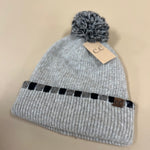 C.C Horizontal Stripe Cuffed Pom Beanie - Taupe - Lace and Grace Boutique