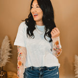 Embroidered Sheer Sleeve Top - Off White