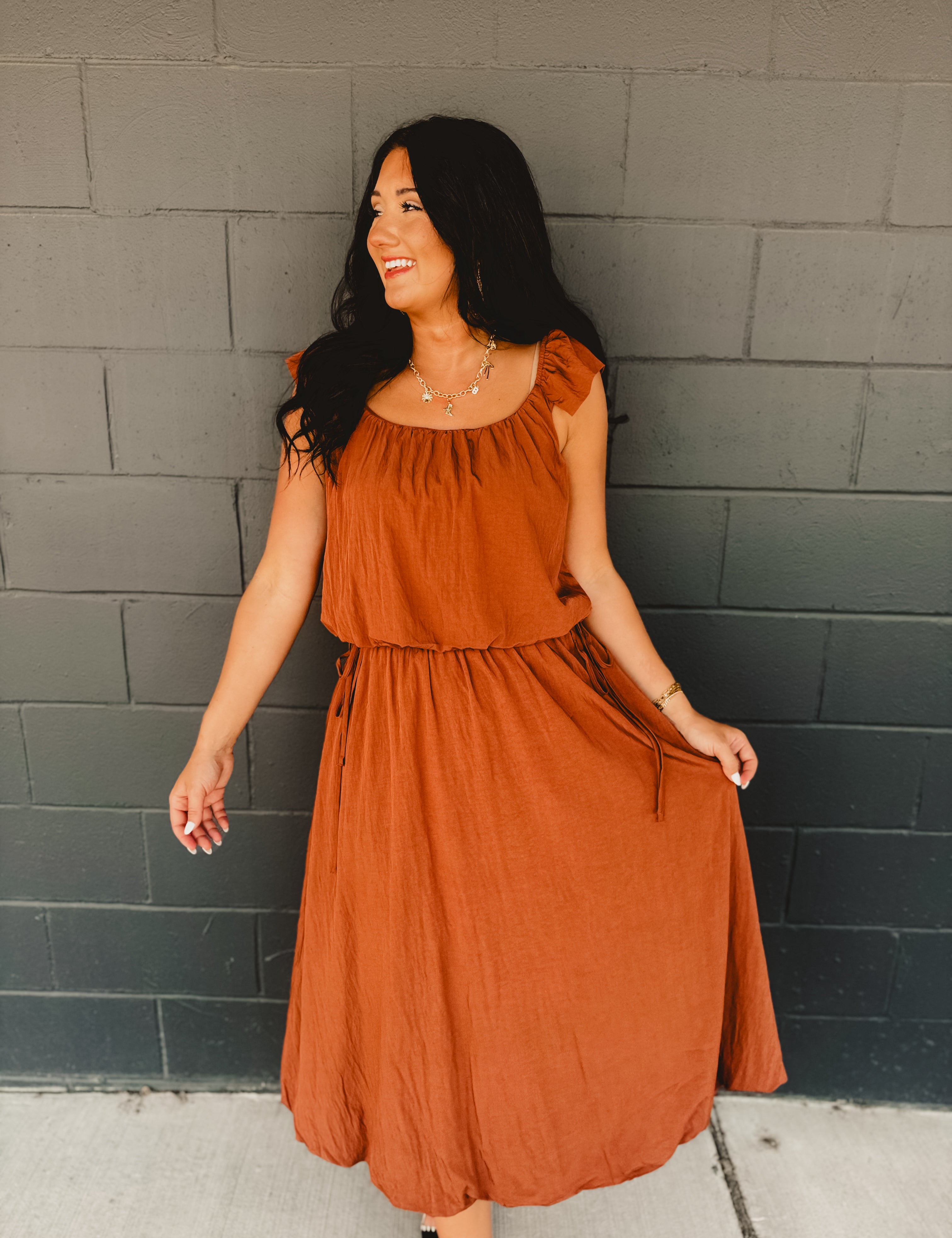 rust-colored dress 