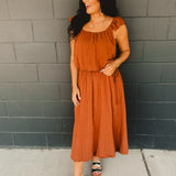 Two Piece Bubble Top & Skirt Set - Rust