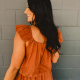 Two Piece Bubble Top & Skirt Set - Rust