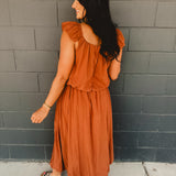Two Piece Bubble Top & Skirt Set - Rust