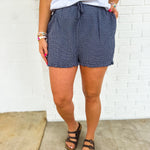 Plaid Ruffle Hem Shorts - Navy/White - Lace and Grace Boutique