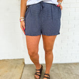 Plaid Ruffle Hem Shorts - Navy/White - Lace and Grace Boutique