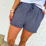 Plaid Ruffle Hem Shorts - Navy/White - Lace and Grace Boutique