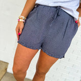 Plaid Ruffle Hem Shorts - Navy/White - Lace and Grace Boutique