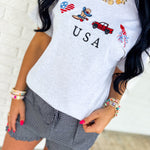 Patriotic Embroidered USA Graphic Tee - Grey - Lace and Grace Boutique
