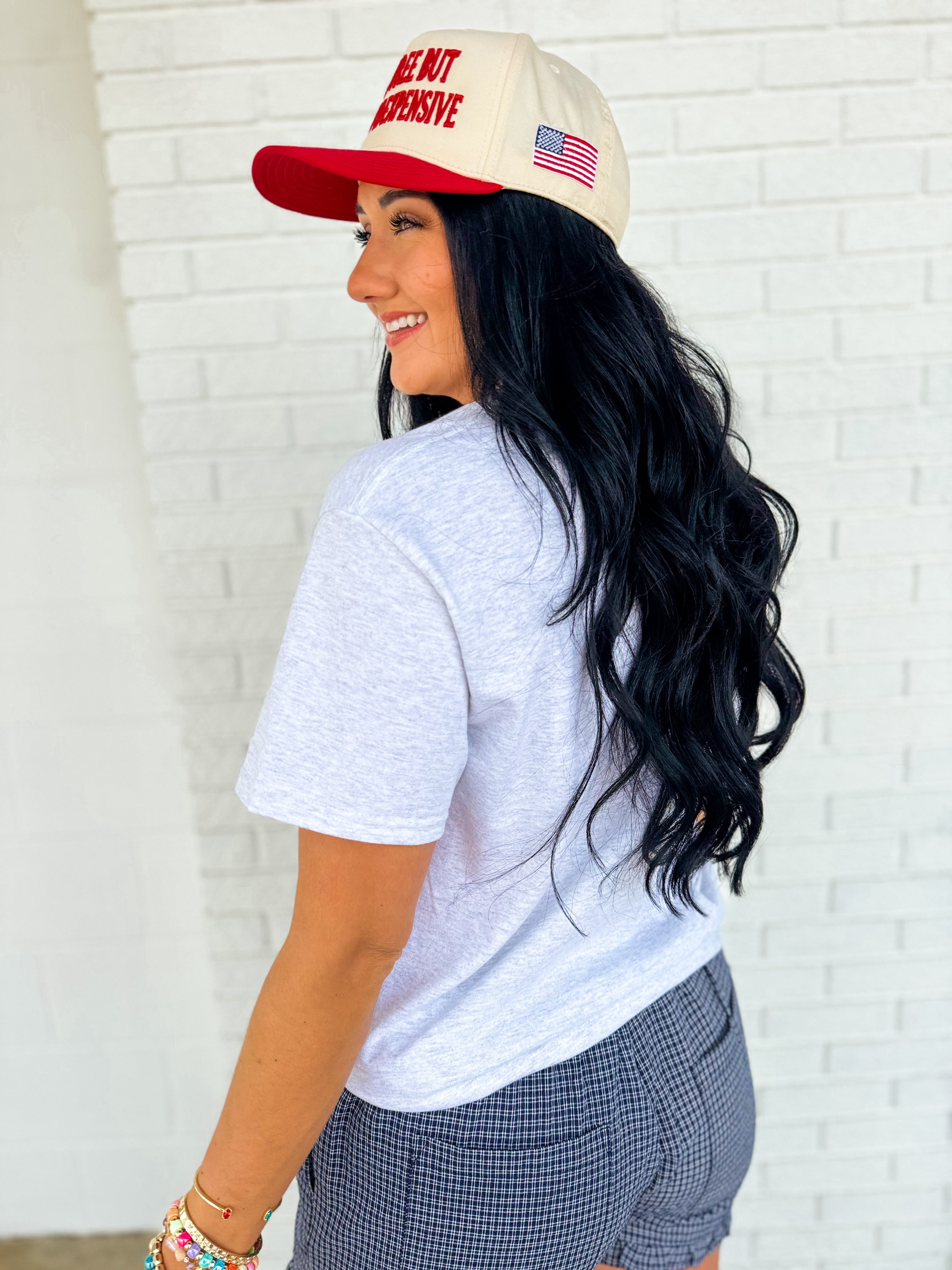 Patriotic Embroidered USA Graphic Tee - Grey - Lace and Grace Boutique