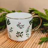 Holly Greenery Mug with Gold Handle