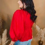 Peplum Front Bow Top - Red