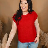 Oversized Crewneck Sweater Vest - Ruby