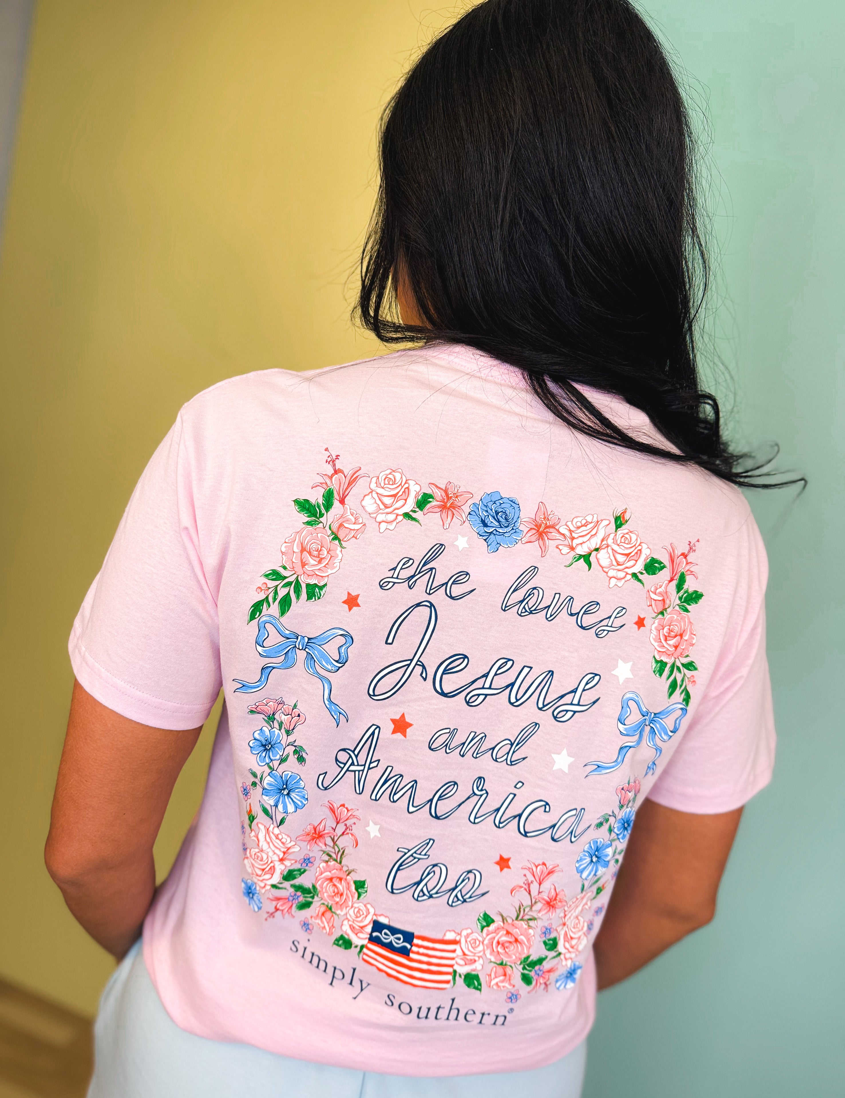 Simply Southern She Loves Jesus Tee - Peony - Lace and Grace Boutique