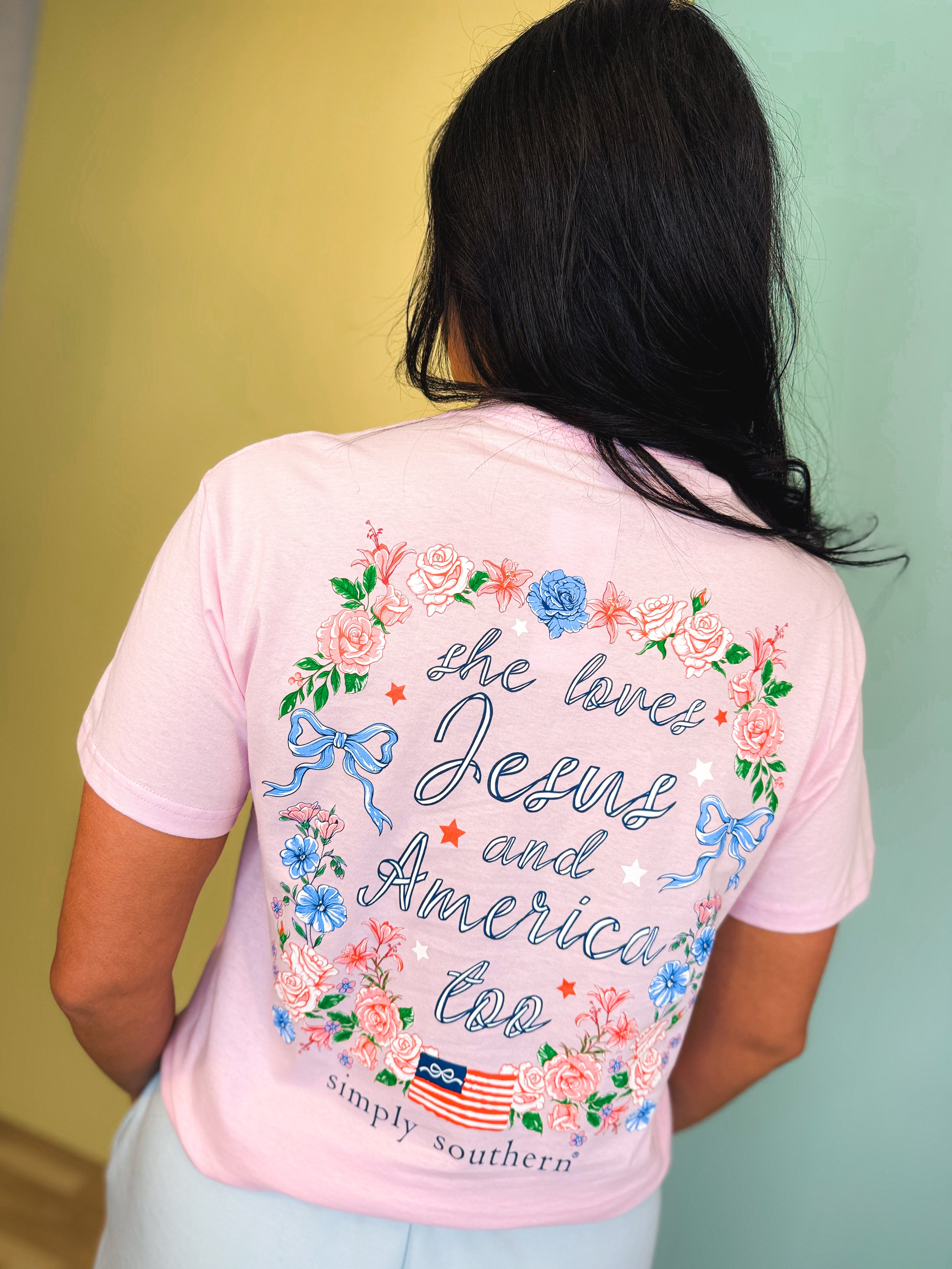 Simply Southern She Loves Jesus Tee - Peony - Lace and Grace Boutique