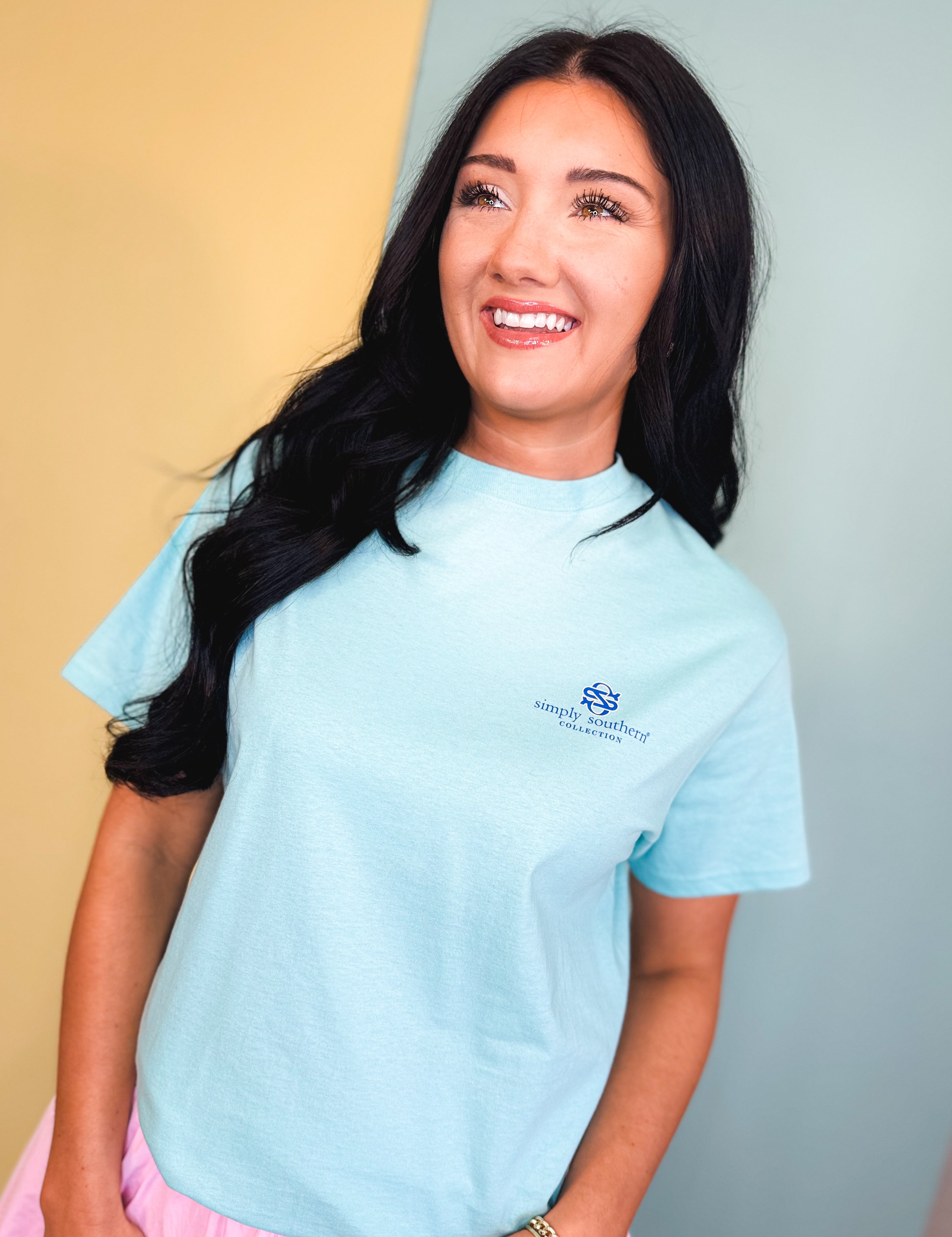 Simply Southern Live With Zest Lemon Tee - Agean Blue - Lace and Grace Boutique