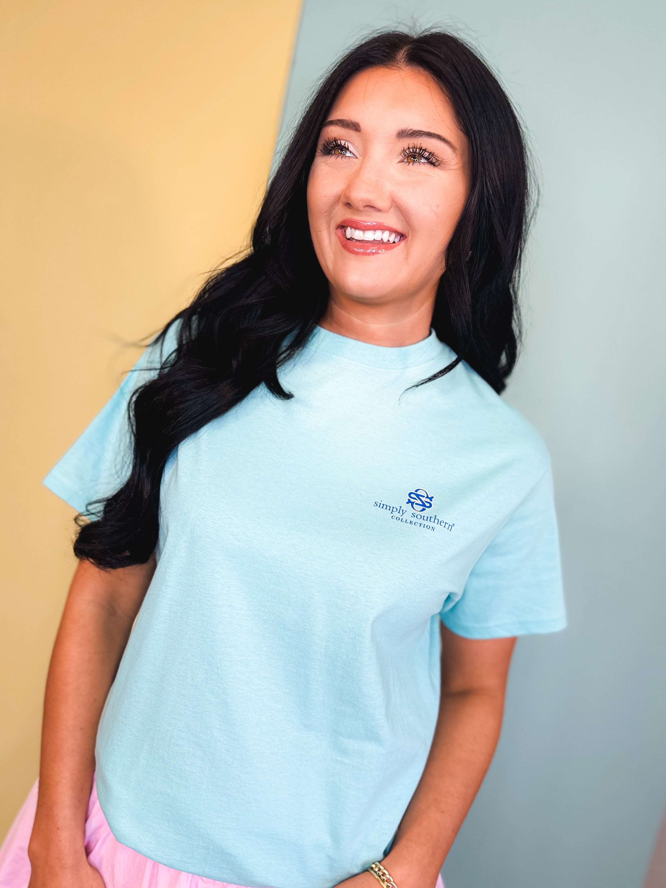 Simply Southern Live With Zest Lemon Tee - Agean Blue - Lace and Grace Boutique