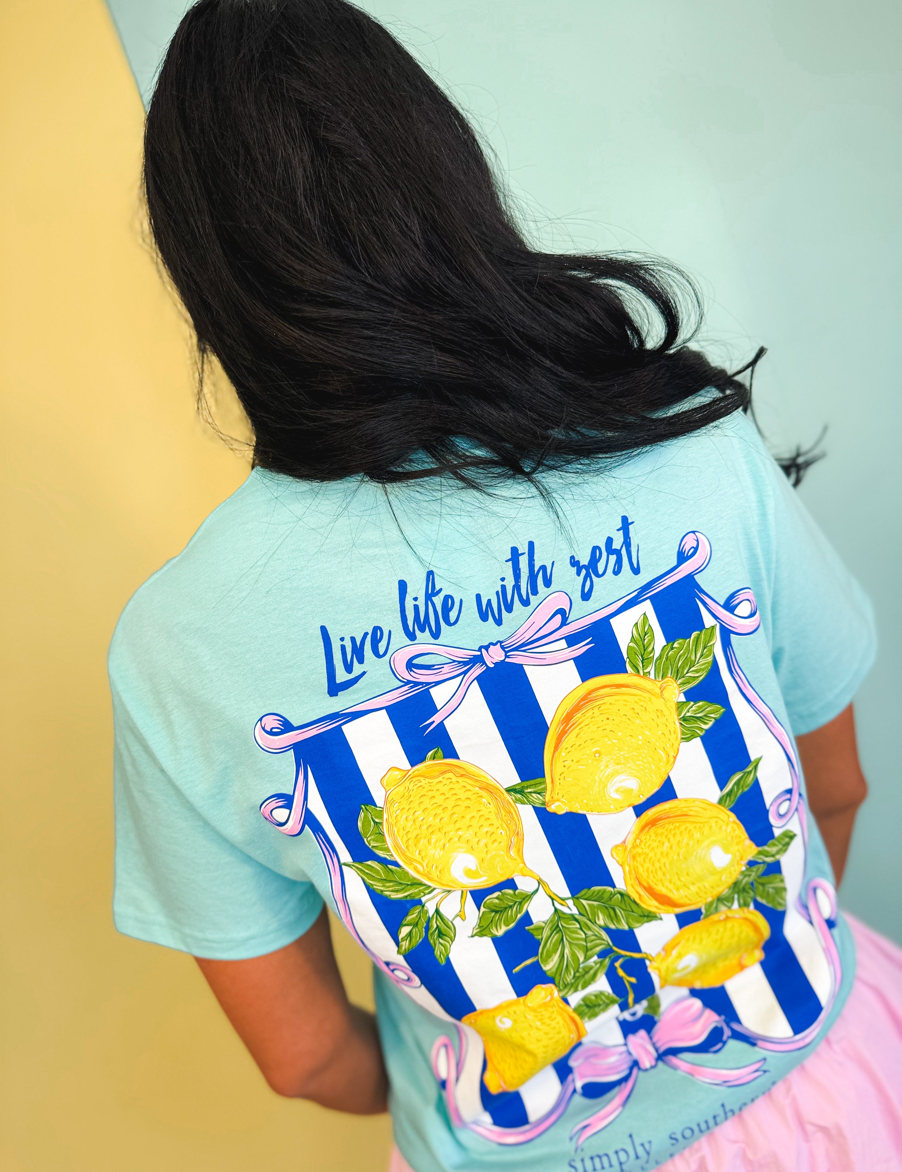 Simply Southern Live With Zest Lemon Tee - Agean Blue - Lace and Grace Boutique