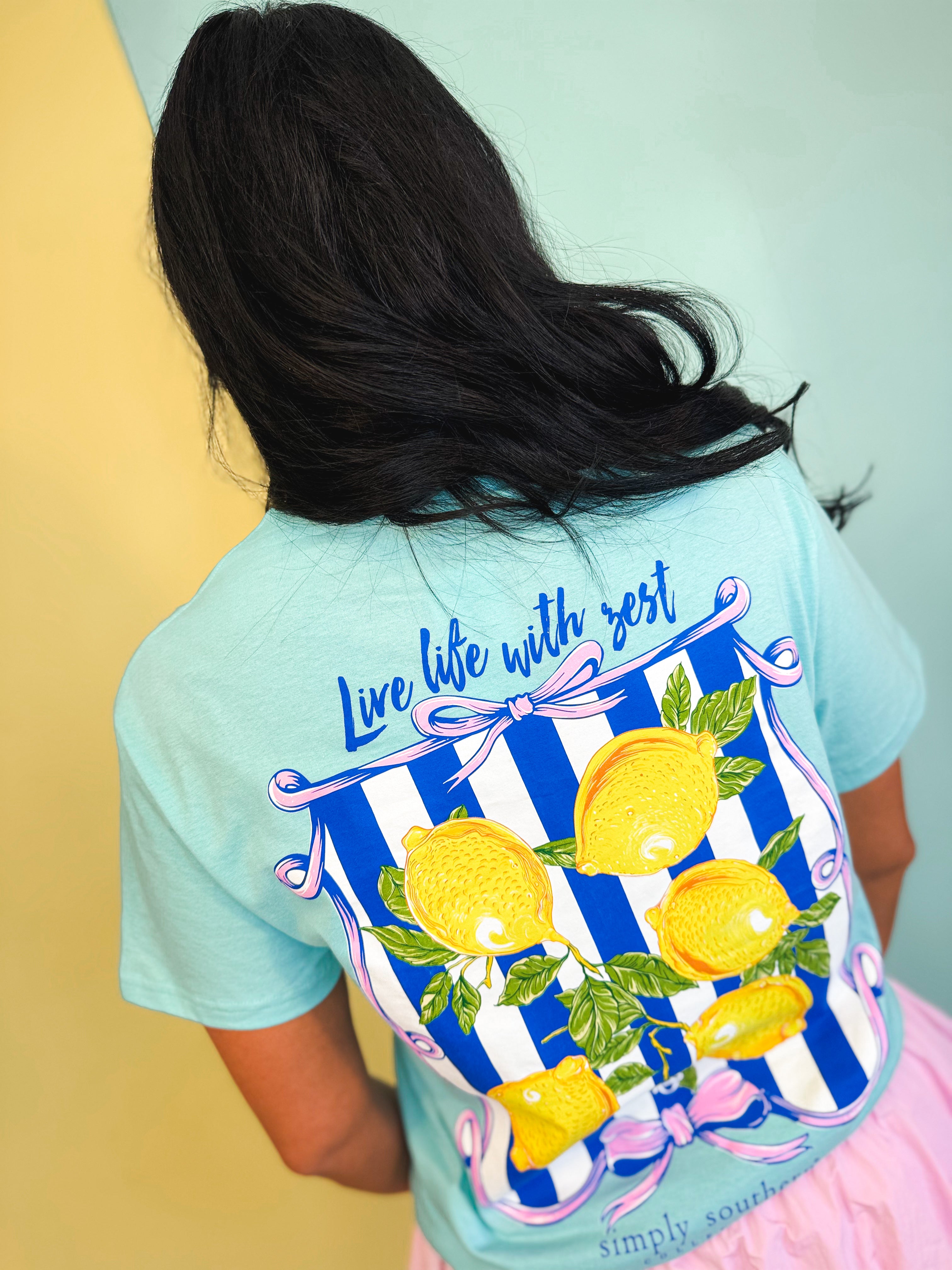 Simply Southern Live With Zest Lemon Tee - Agean Blue - Lace and Grace Boutique