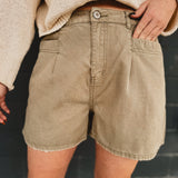 Raw Edge Hem Denim Shorts - Olive