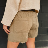 Raw Edge Hem Denim Shorts - Olive