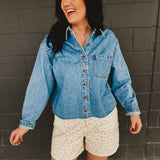 Floral Denim Shorts - Cream/Blue