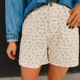 Floral Denim Shorts - Cream/Blue