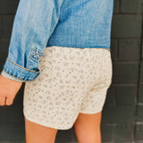 Floral Denim Shorts - Cream/Blue