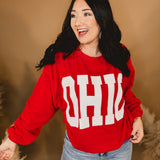 Ohio Ribbed Oversized Graphic Sweatshirt - Red