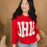 Ohio Ribbed Oversized Graphic Sweatshirt - Red