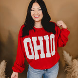 Ohio Ribbed Oversized Graphic Sweatshirt - Red