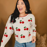 Cherry Knit Pullover Sweater - White