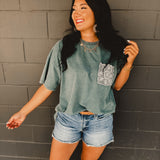 Short Sleeve Mineral Washed Oversized Top - Faded Teal - Lace and Grace Boutique