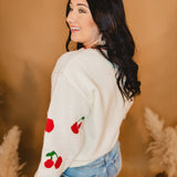 Cherry Knit Pullover Sweater - White