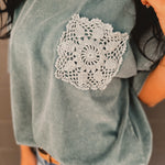 Short Sleeve Mineral Washed Oversized Top - Faded Teal - Lace and Grace Boutique